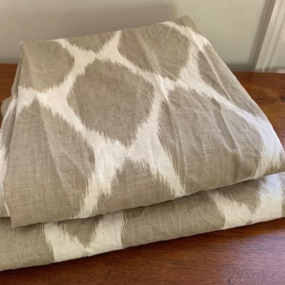 West Elm Ikat Ogee Linen Curtains, Set of 2 panels, Tan/Cream, 48
